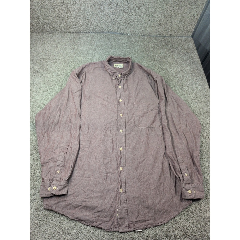 Eddie Bauer Mens XL Tall Burgundy Cotton Oxford Button Down Shirt Long Sleeve